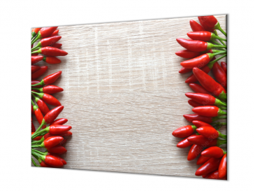 Ochranná deska řada chilli papriček na dřevě 60x52cm