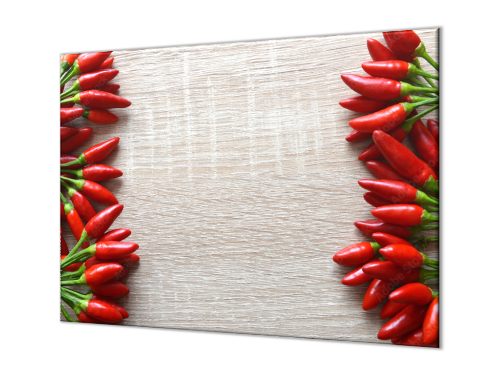 Ochranná deska řada chilli papriček na dřevě 60x52cm